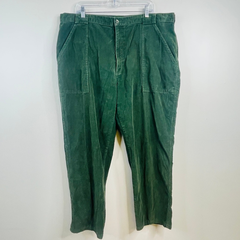 Vintage Lands End Corduroy Pants Mens 42 Green Patch Pockets Utility Ivy Casual